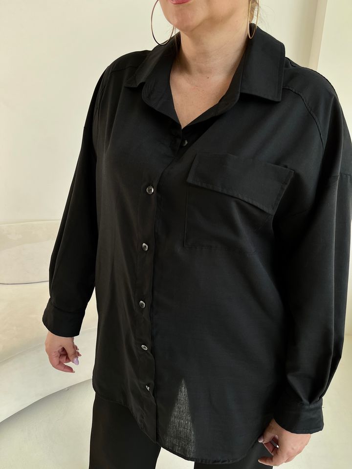 Рубашка Сити с длинным рукавом черная , Черный, 50-52