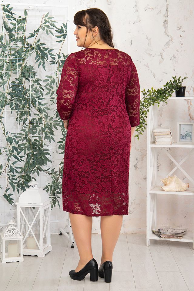 Платье Коктейльное гипюр бордо, Бордо, 50-52