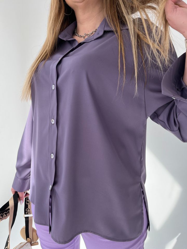 Рубашка сатиновая сильвер лиловая, Лиловый, 50-52