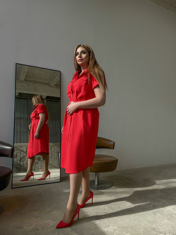 Платье-Рубашка Камелия красная, Красный, 50-52