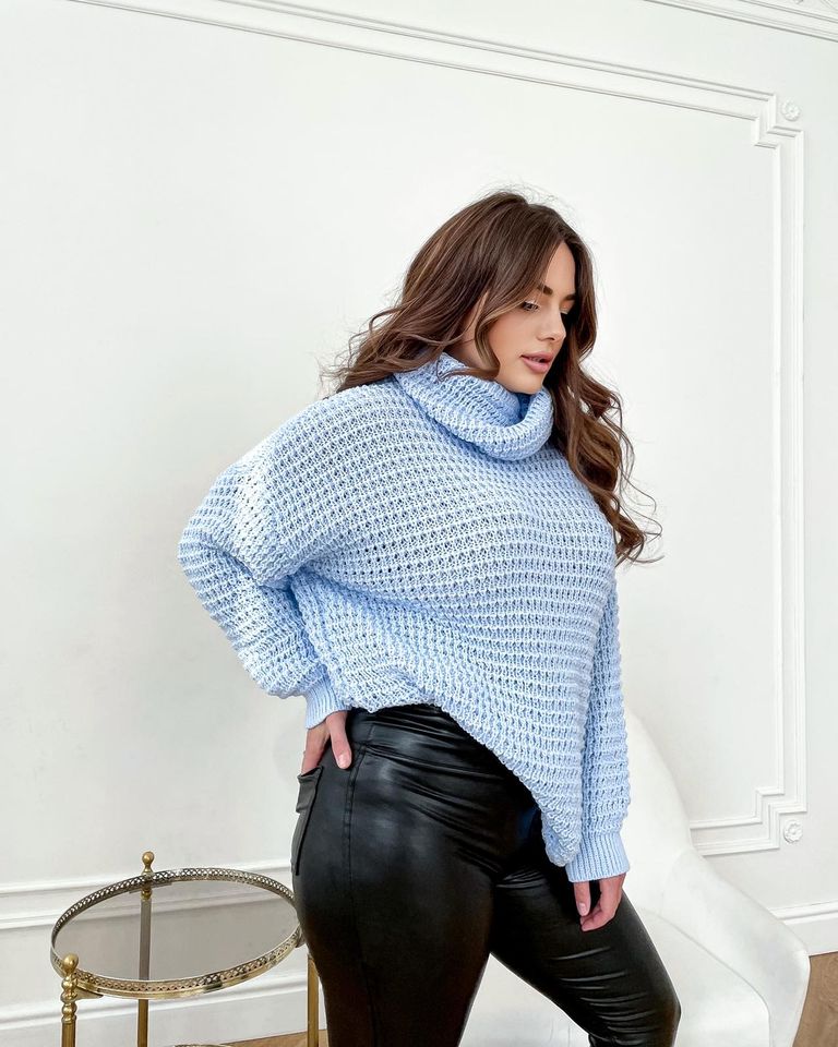 Женский вязанный свитер с горлом Фристайл голубой, Голубой, 50-56