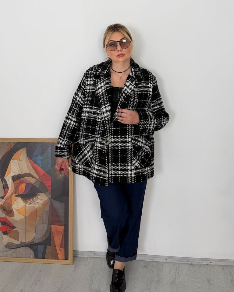 Напівпальто клітина чорне, Чорний, 50-52