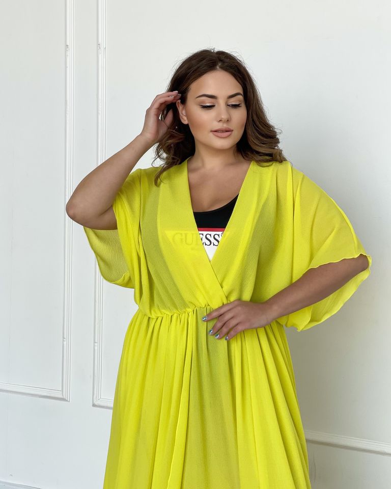 Пляжная длинная туника - платье жёлтая, Желтый, 62-64