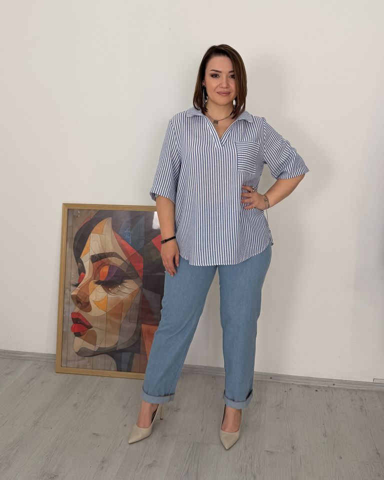 Блуза Міранда блакитна смужка , Блакитний, 50-52