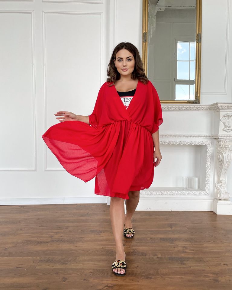 Пляжная короткая туника - платье красная, Красный, 62-64