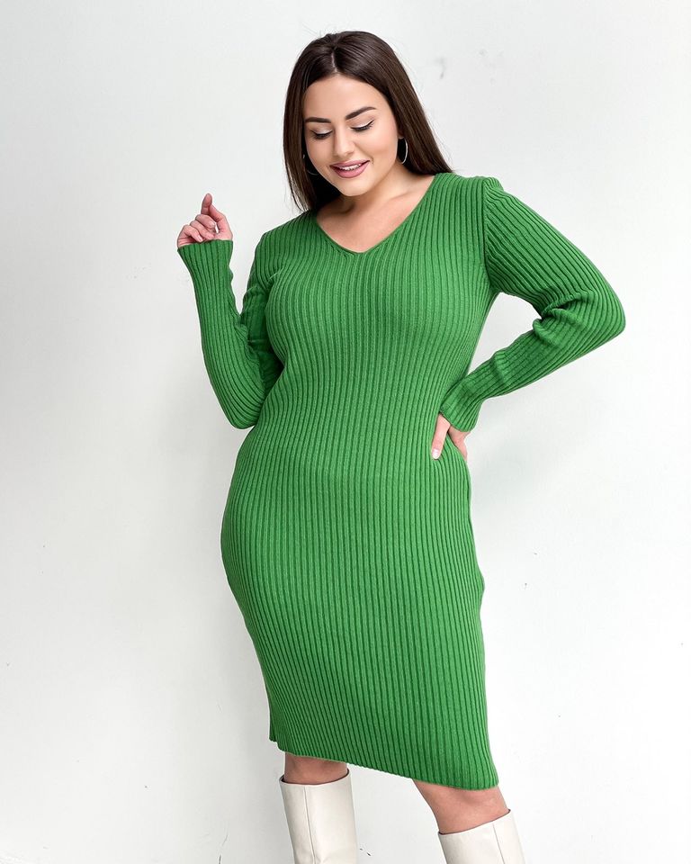 Платье вязанное короткое зеленое, Зеленый, 46-50