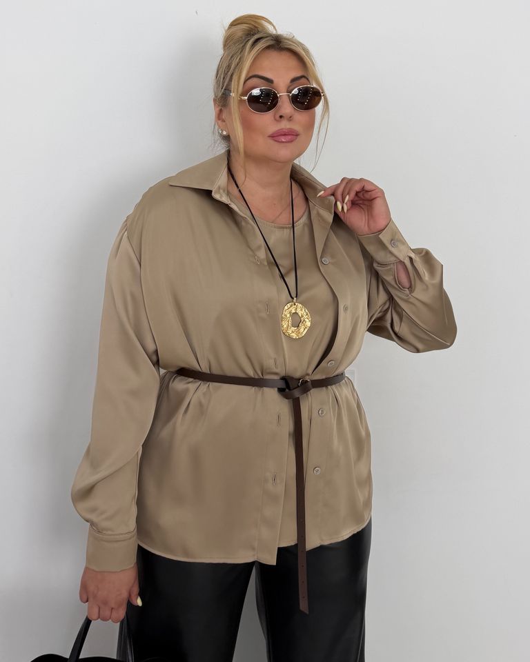 Сорочка Сільвер шовкова бежева, Бежевий, 50-52