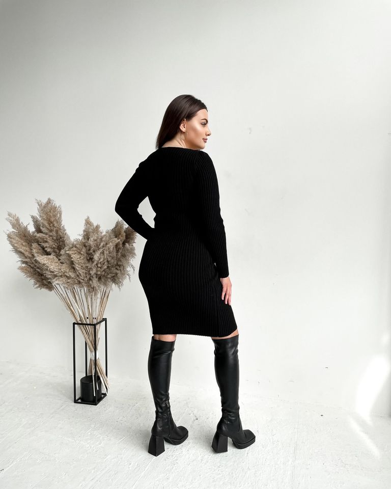 Платье вязанное короткое черное, Черный, 46-50